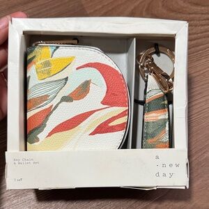 A New Day Floral Key Chain and Wallet Set - Red, Yellow, Green